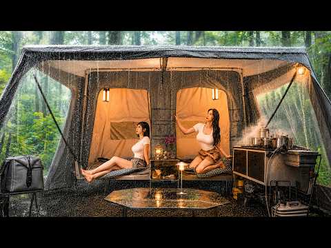 ☔️ HEAVY RAIN CAMPING WITH A 3-ROOM TENT TRAILER