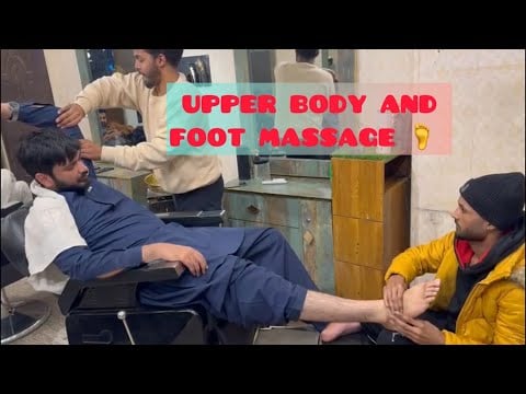 Hair cracking head massage and foot massage in luxury barber shop in Pakistan💈