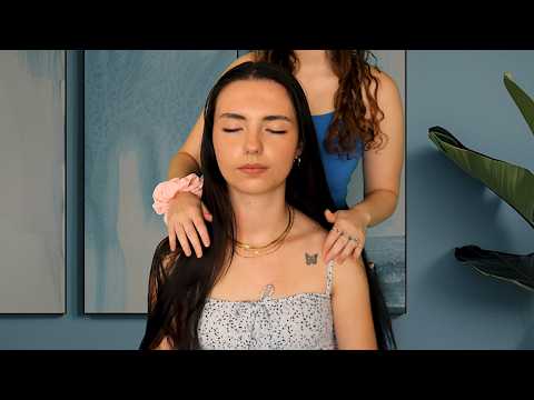 asmr tingly hair play & hair brushing on a real person (soft spoken)