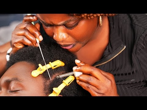 ASMR✨whisper nape hair pulling, rat tail hair parting, scalp grease massage, scratching, SATISFYING 