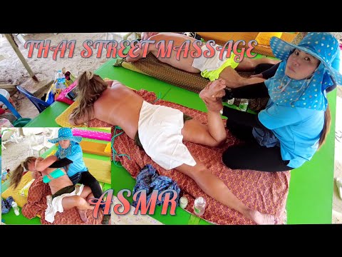 ASMR Thai street massage on a sunny beach.