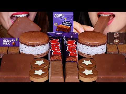 ASMR CADBURY WISPA BARS, MILKA CHOCO BROWNIE, PAN DI STELLE COOKIE, OREO, GIANT MACARON ICE CREAM 먹방