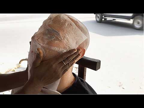 Tingly ASMR Face Massage with Tissue Paper at a Street Barber