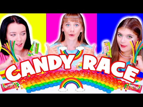 ASMR Candy Race with Sour Rainbow Candy