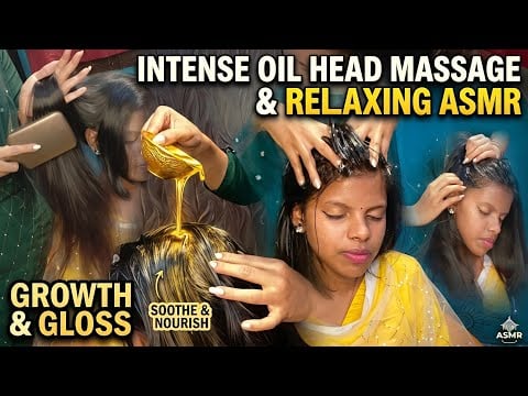 "A tranquil hair oiling ritual—slow, mindful care to nourish both hair and calm the senses."