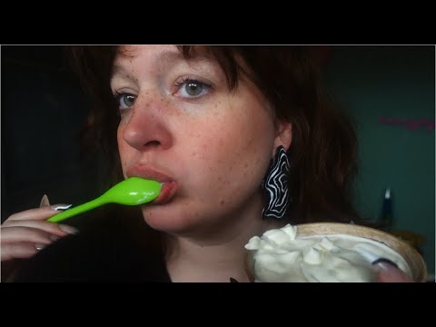 ASMR eating yoghurt with intense mouth sounds (soft whispers)