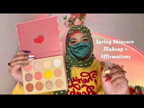 ASMR - Spring Skincare,Makeup/ Relaxing Affirmations & Colourful Glam 💕✨🌳☀️ 