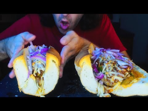 GIANT SAUCY SAUSAGE SANDWICH * ASMR MUKBANG * No Talking | Nomnomsammieboy