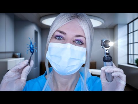 ASMR Ear Exam & Deep Ear Cleaning - Bug Removal! Otoscope, Fizzy Drops, Scraping, Brushing, Gloves