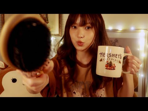 ASMR | Cozy & Comforting Personal Attention 🍫🍪 (hairbrush, skincare, hot cocoa & cookies)ft. Dossier