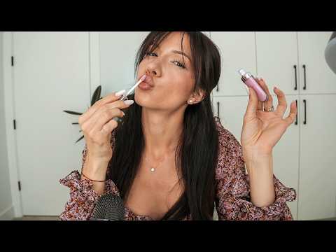 ASMR Ear to ear mouth sounds, lipgloss application & inaudible whispers!
