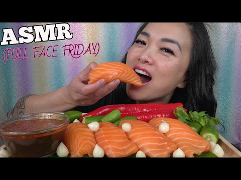 ASMR EATING GIANT SALMON SUSHI (MINIMAL INTRO LIGHT WHISPERS) CRUNCHY EATING SOUNDS | SAS-ASMR