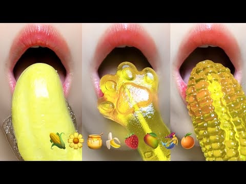 Asmr Eating Yellow Emoji Food Tanghulu Jelly Dipped In Honey 🌼🌽🍯 