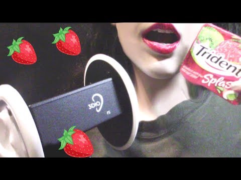 ASMR Gum Chewing Whisper ✨ 3dio Binaural 🍓🍓🍓