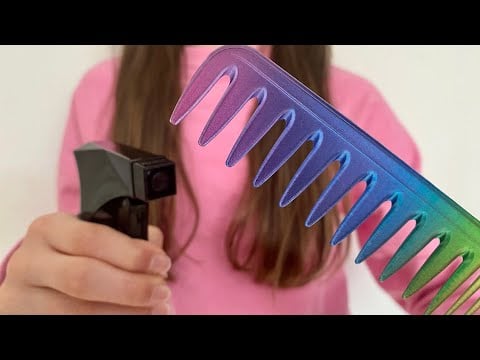 ASMR hair styling | hair brushing | bangs combing | actual camera touching | putting your hair up