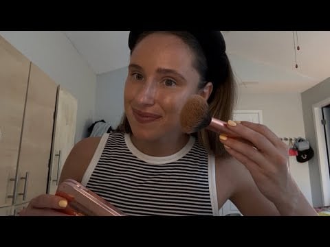 ASMR Doing My Airport Makeup Routine ✈️✨ (tapping, whisper rambling, mouth sounds, & lipgloss)