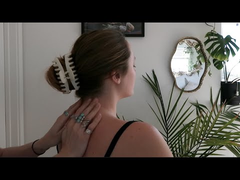 ASMR deep massage + penetrating back trickle/scratch (soft whisper, oil, shoulders, back and nape)