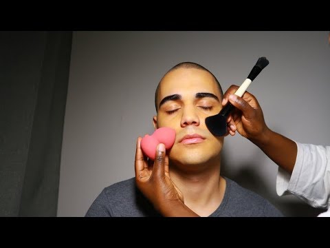 ASMR- Soft Applying MAKE UP on MALE by WIFE / Smooth Brushing