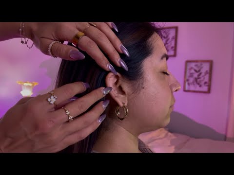 Tingle Therapy - Ear Attention, Side Hair Play & Neck Tracing ASMR (spa music in second half)