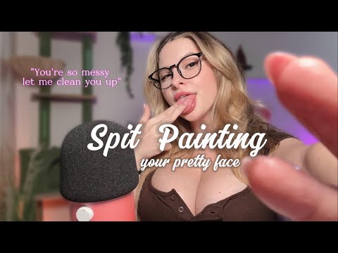 Spit painting your face 💕 oh no! You made a mess! Let me clean you up :) whispers, sloppy,