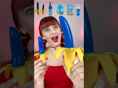 ASMR Blue Jelly Bananas, Candy Spray, Bottle Candy #mukbang