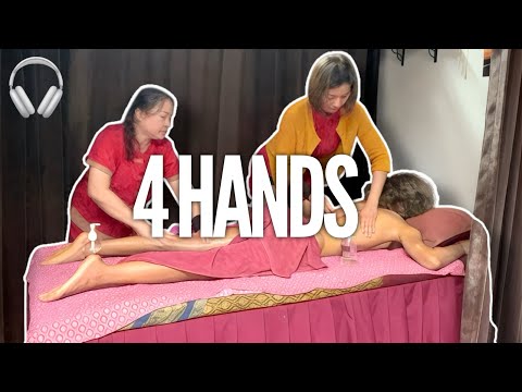 First Time. 4 Hands. 1 Massage. Birthday Treat (Thailand ASMR)