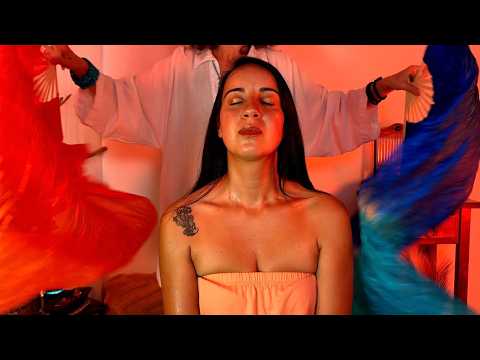 ASMR Pulizia ENERGETICA Ventagli di Seta MASSAGGIO COLLO e SPALLE Bagno Sonoro su persona reale