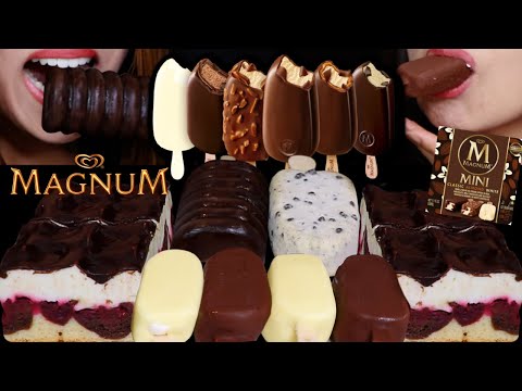ASMR MINI MILK & WHITE MAGNUM ICE CREAM BARS, CHOCOLATE CREAM CAKES, HERSHEY'S BAR, COOKIES & CREAM