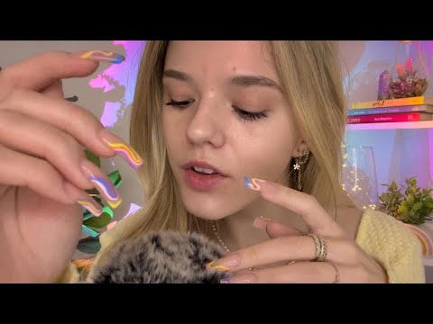 ASMR Up-Close Fluffy Whispers & Long Nail Tapping 🌙🌘💜✨