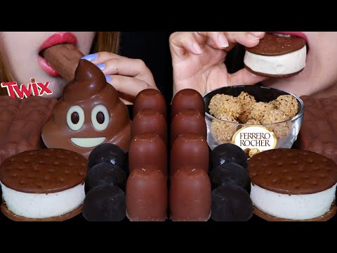 ASMR MINI MILK CHOCOLATE MARSHMALLOWS, TWIX ICE CREAM BAR, FERRERO BALLS & MILK, BUBBLY ICE CREAM