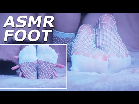 ASMR Feet in White Fishnet Stockings / Fishnet Tights Scratching / No talking