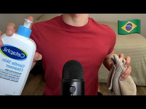 ASMR | Cleaning your face in English and Portuguese (Soft spoken)