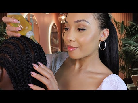 ASMR / 🥑 Hair Salon Roleplay / Scalp oiling / Braids/ Scalp Scratching / Spray Sounds