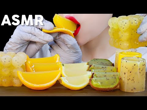 ASMR Fresh Fruit Jelly Eating Sounds | 생과일젤리 먹방🍊🍋🥝 | Basil Seed Ice | 바질시드 얼음 | MINEE EATS