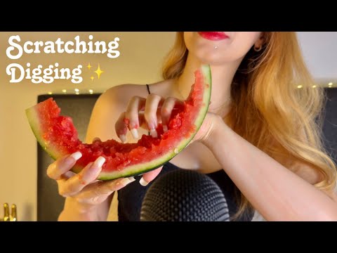 Scratching, Tapping & Digging My Long Natural Nails into Juicy Fruits🍉🍒(No Talking just tingles)