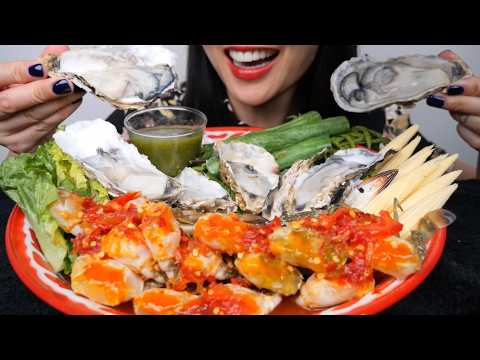 FRESH OYSTER + RAW BLUE CRAB + THAI SEAFOOD SAUCE (ASMR EATING SOUNDS) NO TALKING | SAS-ASMR