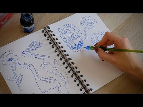 ASMR | Je dessine des mots déclencheurs à la plume de verre 🦕🥥