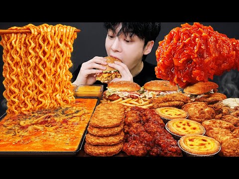 ASMR MUKBANG KFC 양념 치킨먹방! 치즈 햄버거 치즈스틱 후라이드치킨 & 레시피 CRISPY FRIEDCHICKEN CHEESE BURGER EATING SOUND!