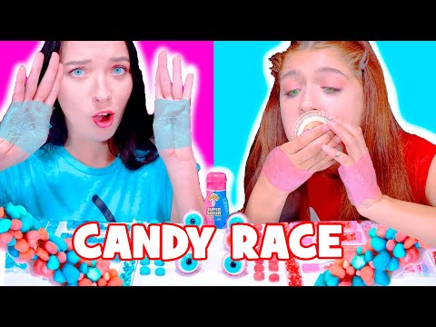 ASMR Pink VS Blue Candy Race Eating Sounds Mukbang