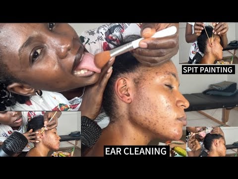 ASMR EAR CLEANING AND NITPICKING, SPIT PAINTING, EAR LICKING, EAR EATING, EAR BITTING, SCALP SCRATCH
