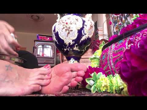 ASMR bare feet vase cleaning relaxing