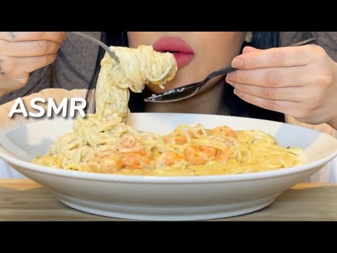 CREAMY CHEESY SHRIMP ALFREDO PASTA MUKBANG