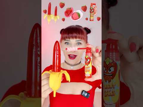 ASMR Red Spray Lollipop, Jelly Gummy Banana, Gummy Strawberry #asmr