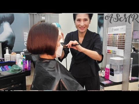 미용실 ASMR  단발  매직C컬 안마름  Short hair magic C curl not drying  /Korean hair salon