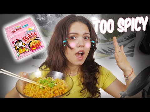 ASMR EATING - First time trying CARBONARA FIRE NOODLES (mukbang)