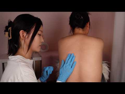 ASMR Real Person Back Exam | Spine Tracing, Massage, Skin Pulling,  Measuring, Brushing