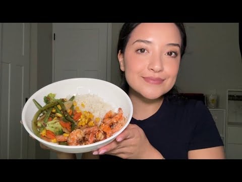 ASMR | Shrimp, rice and veggie plate 