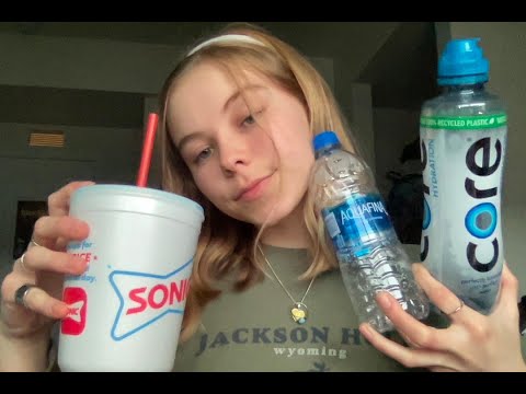 ASMR- water bottle tapping, water noises, lid sounds (whispered)