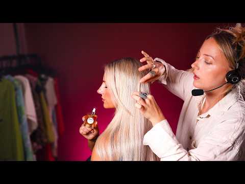 ASMR Hair Perfecting for a TV Commercial ✨ perfectionist touch ups, brushing + product application