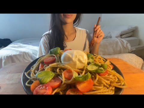 Creamy Burrata Pesto Spaghetti 🍝 Mukbang ASMR | no talking